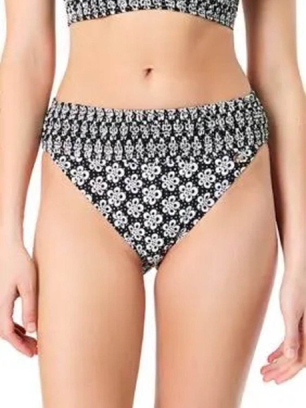 NWT CeCe Black & White Ruched Botanical Bikini Bottom